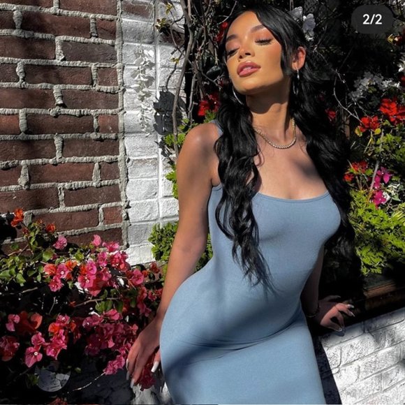 RARE Skims Ribbed Lounge Long Slip Dress Maxi - Arctic - Picture 2 of 7